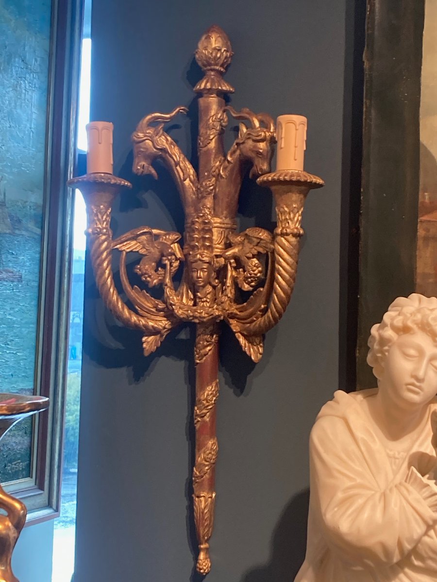 serie de 4 appliques en bois sculpte et dore de style empire-photo-2