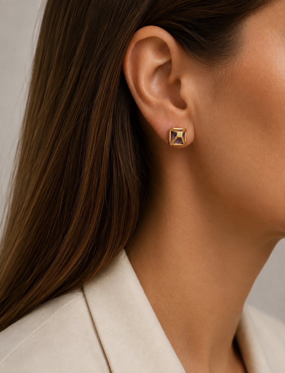 Boucles d'oreilles en or 18k et améthystes de Jette Joop.-photo-3