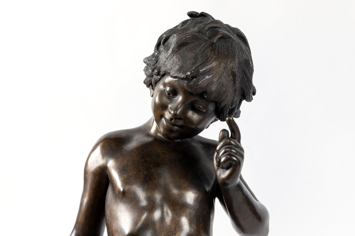 Bronze Sculpture Of A Boy After Auguste Moreau, Mid-20th Century-photo-3