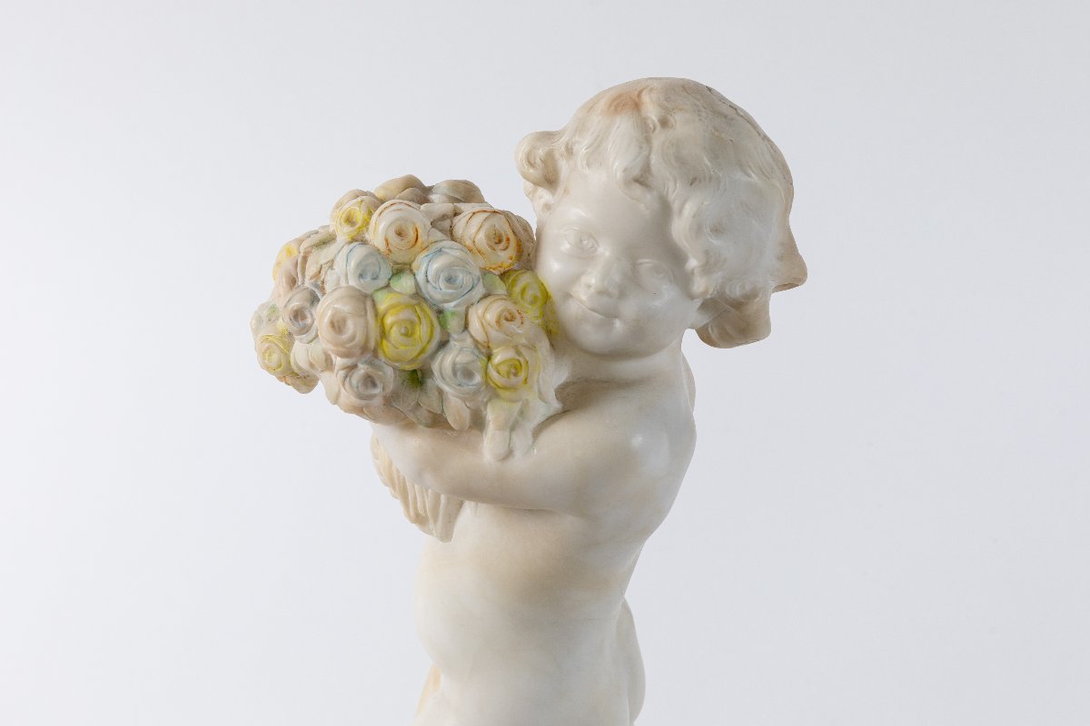 jeune fille avec le bouquet de fleures en albatre, vers 1900-photo-2