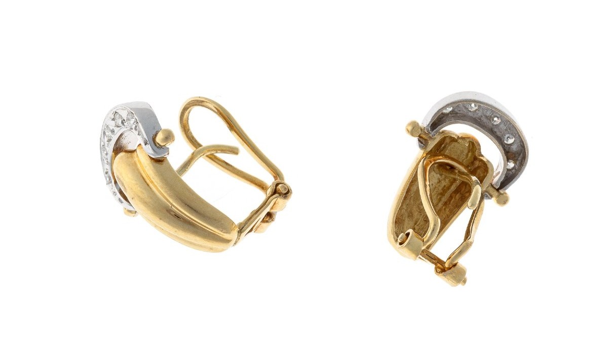Boucles d'oreilles en or 14k blanc et jaune avec diamants-photo-2
