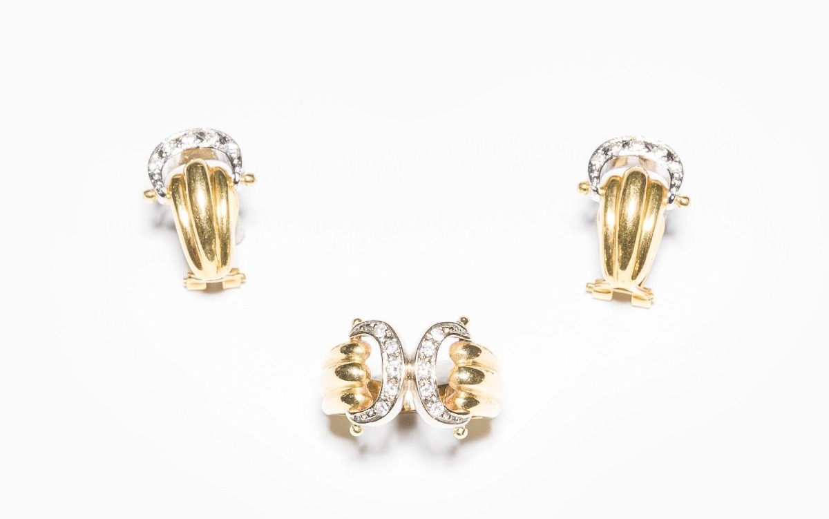 Boucles d'oreilles en or 14k blanc et jaune avec diamants-photo-3