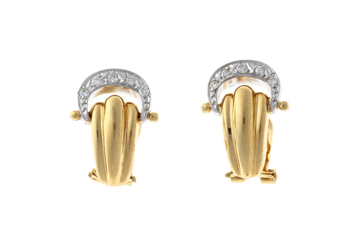 Boucles d'oreilles en or 14k blanc et jaune avec diamants