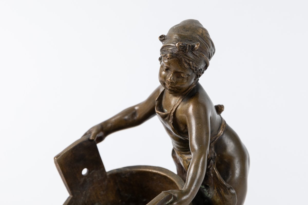 Small Bronze Sculpture Titled "girl In The Sauna," Signed L. Steiner-photo-2