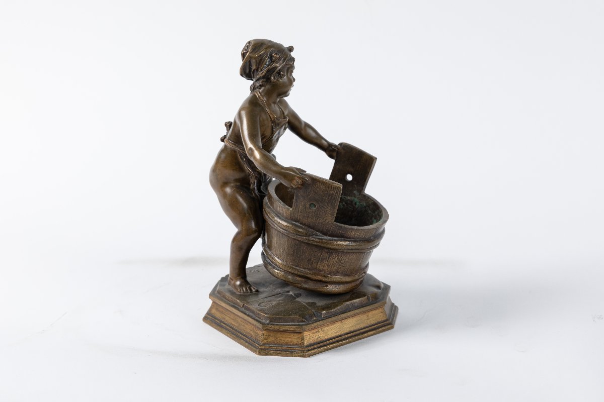 Small Bronze Sculpture Titled "girl In The Sauna," Signed L. Steiner-photo-3