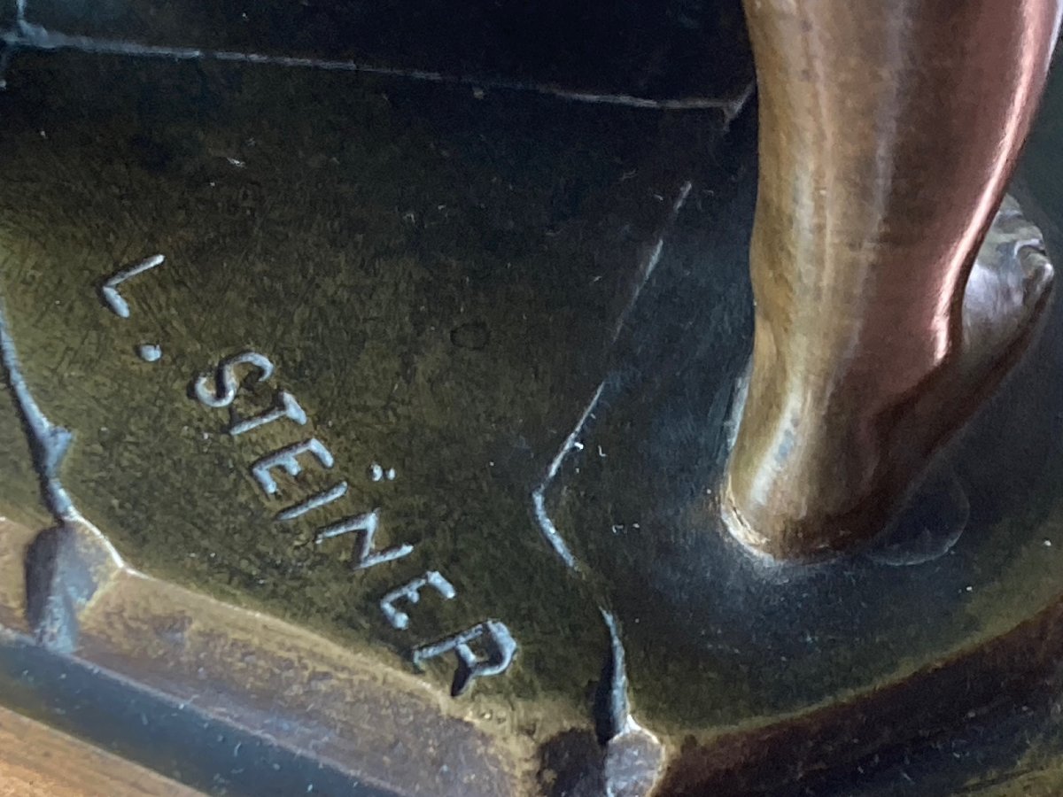 Small Bronze Sculpture Titled "girl In The Sauna," Signed L. Steiner-photo-1