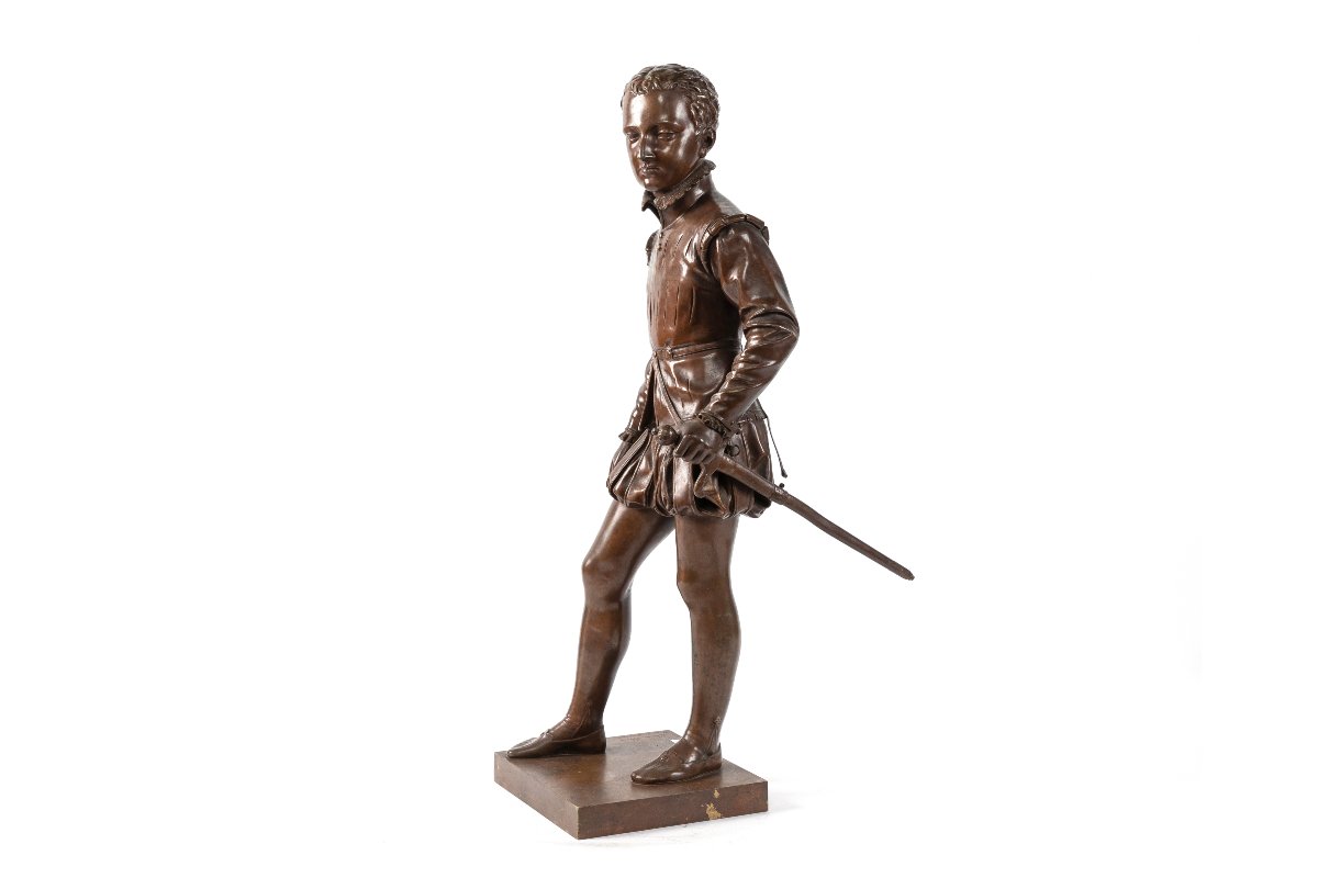 sculpture en bronze 19eme "Le jeune Henry IV", signe Baron Bosio-photo-4