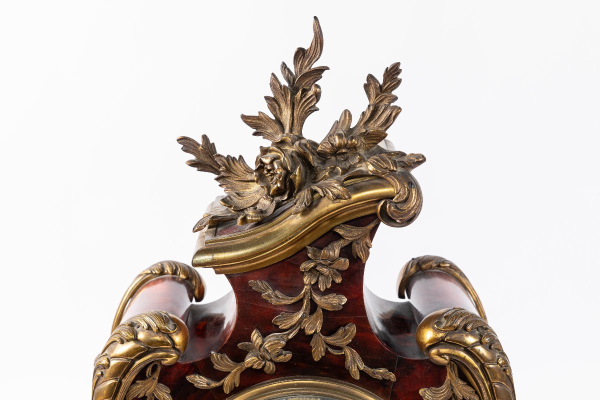 Grand Pendule Cartel de style Louis XV 19ème En Tortue et Bronze Doré.-photo-2