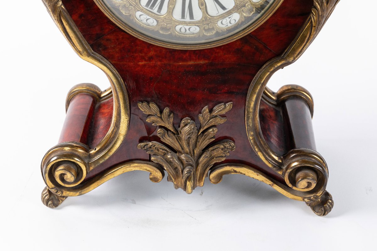 Grand Pendule Cartel de style Louis XV 19ème En Tortue et Bronze Doré.-photo-4