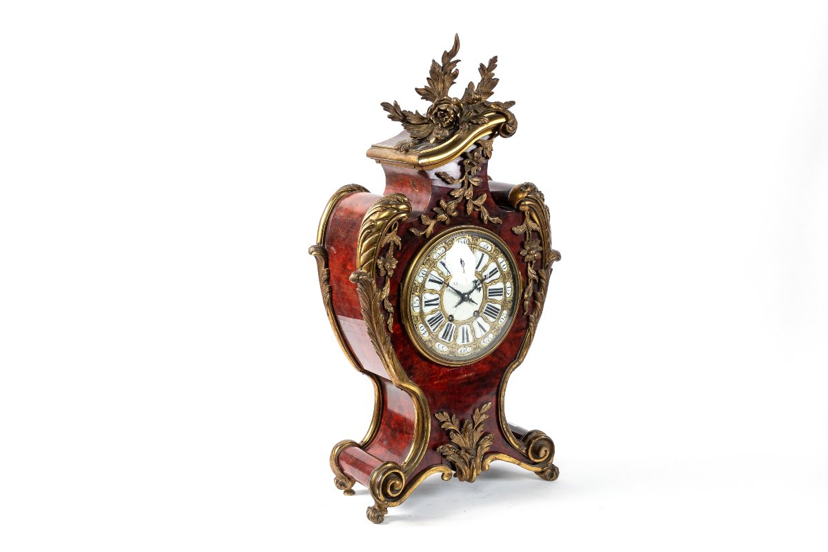 Grand Pendule Cartel de style Louis XV 19ème En Tortue et Bronze Doré.-photo-1