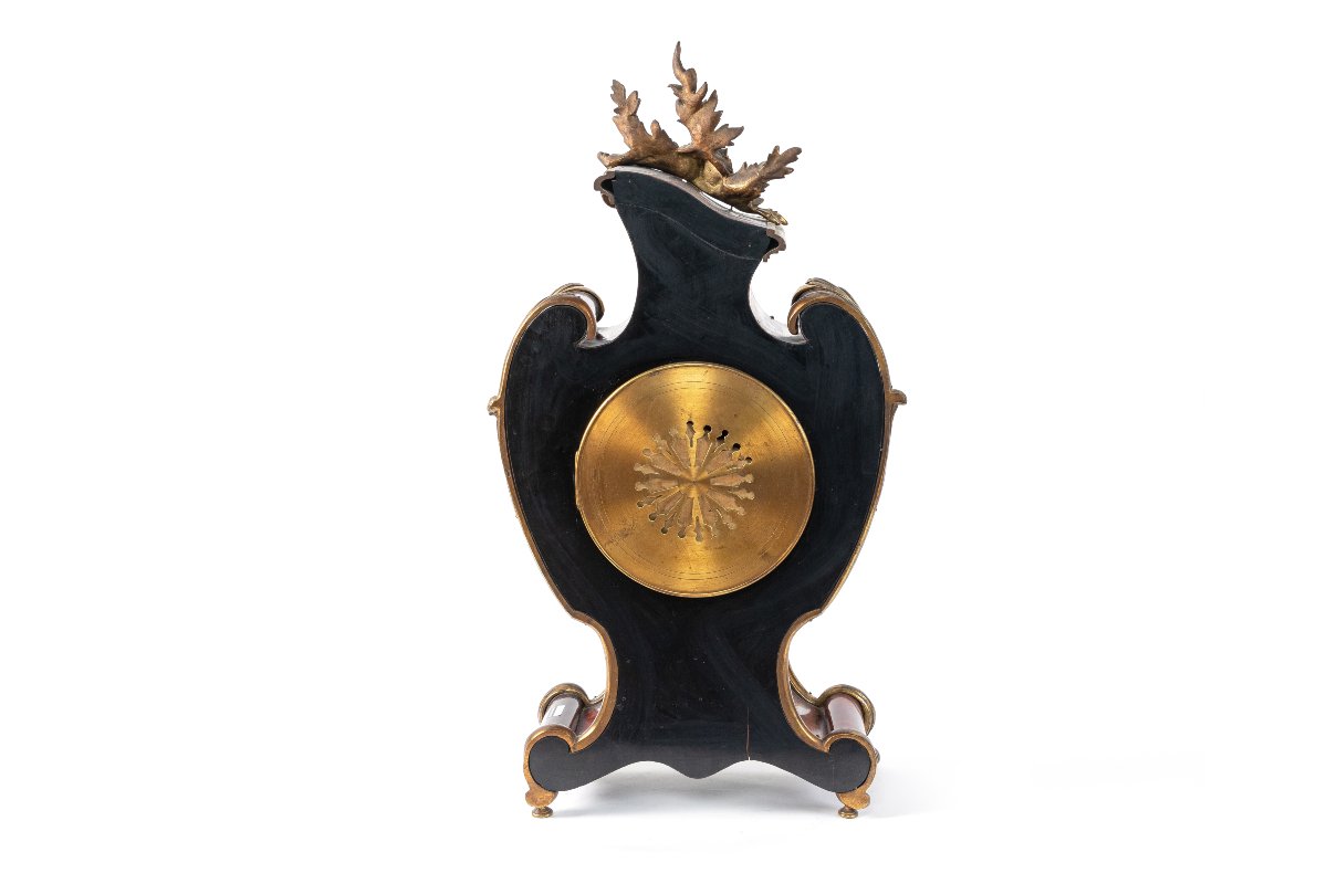 Grand Pendule Cartel de style Louis XV 19ème En Tortue et Bronze Doré.-photo-2