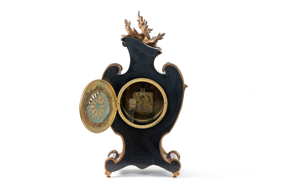 Grand Pendule Cartel de style Louis XV 19ème En Tortue et Bronze Doré.-photo-3