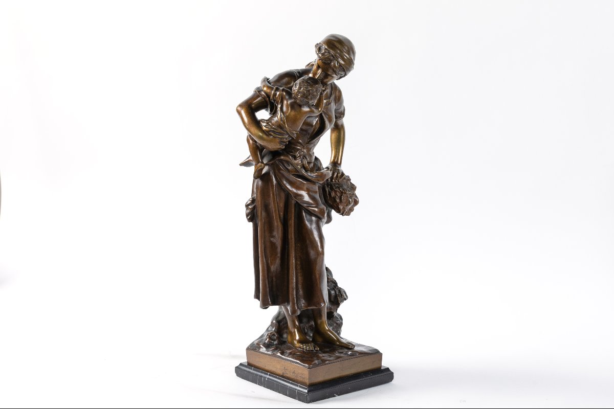 sculpture en bronze "mère et l'enfant " d'apres Hippolyte Moreau-photo-3