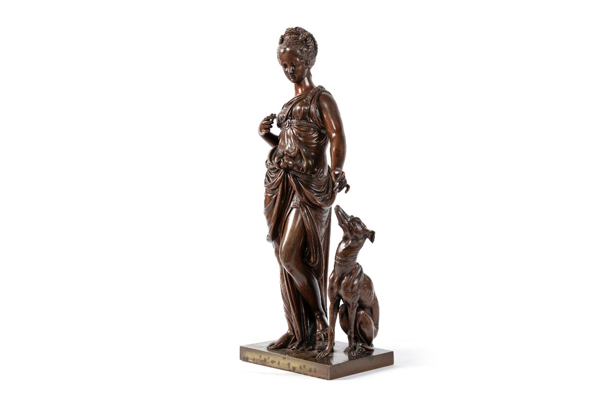 sculpture en bronze 19eme, Diane Chasseresse et le chien, signe Paul Duboy-photo-3
