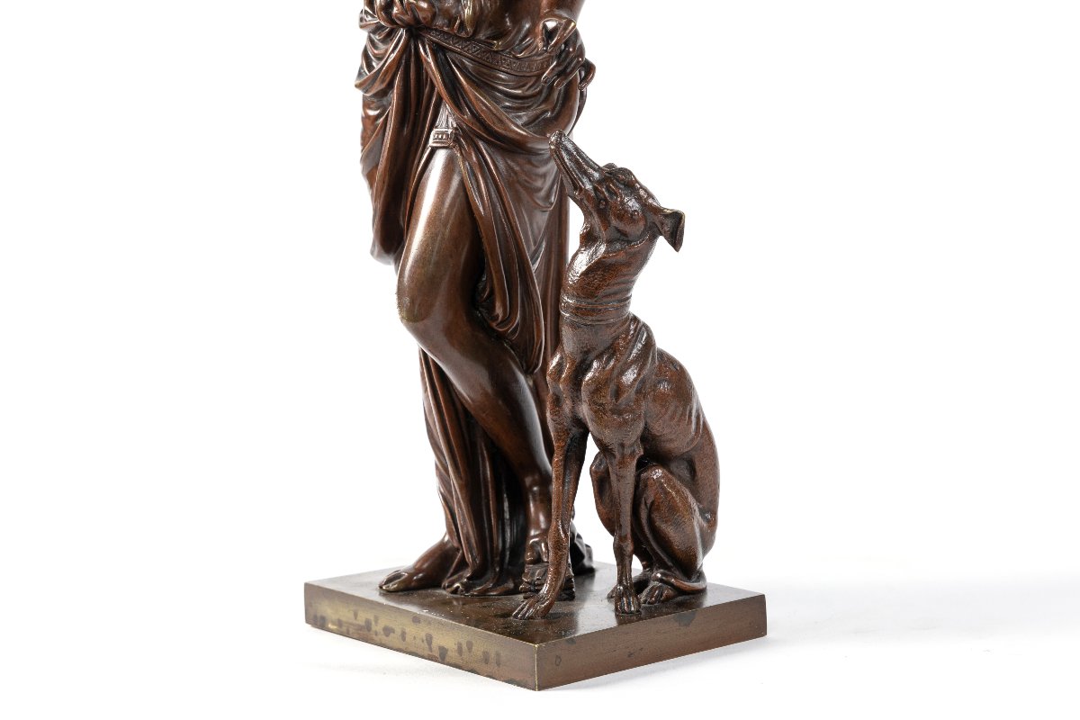 sculpture en bronze 19eme, Diane Chasseresse et le chien, signe Paul Duboy-photo-4