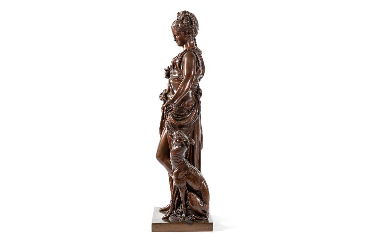 sculpture en bronze 19eme, Diane Chasseresse et le chien, signe Paul Duboy-photo-1