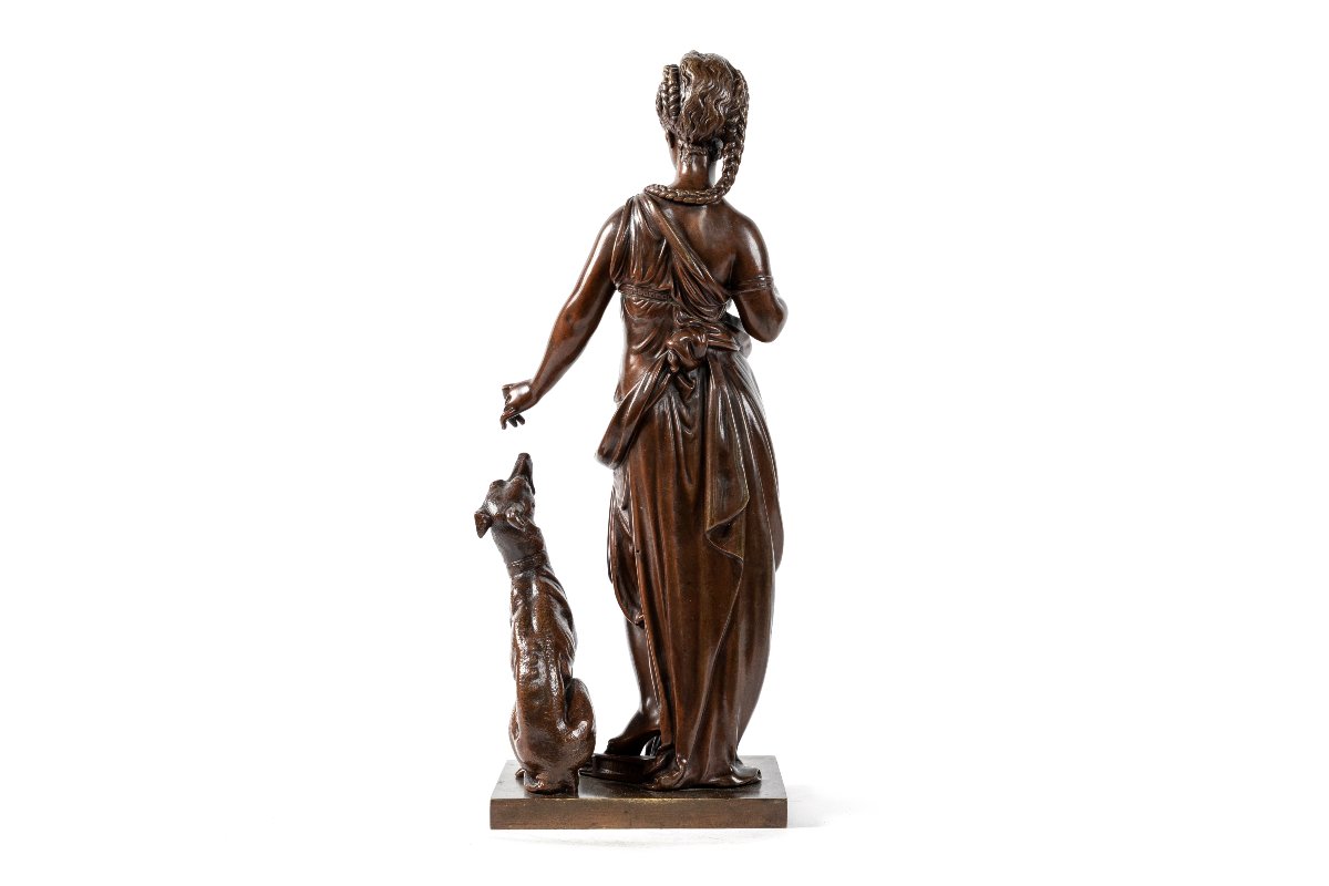sculpture en bronze 19eme, Diane Chasseresse et le chien, signe Paul Duboy-photo-2