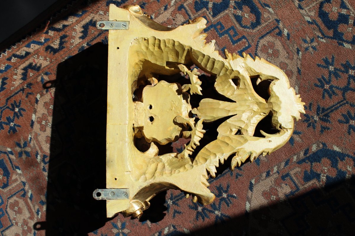 paire de grandes consoles murales en bois sculpte et dore de style Louis XV, 19eme-photo-5