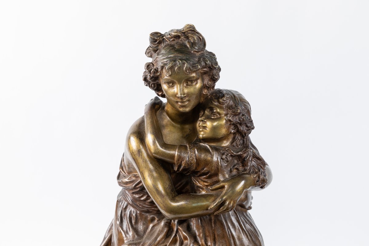 sculpture en bronze "Madame Vigée-Lebrun et sa fille Jeanne-Lucie-Louise ", vers 1900-photo-2