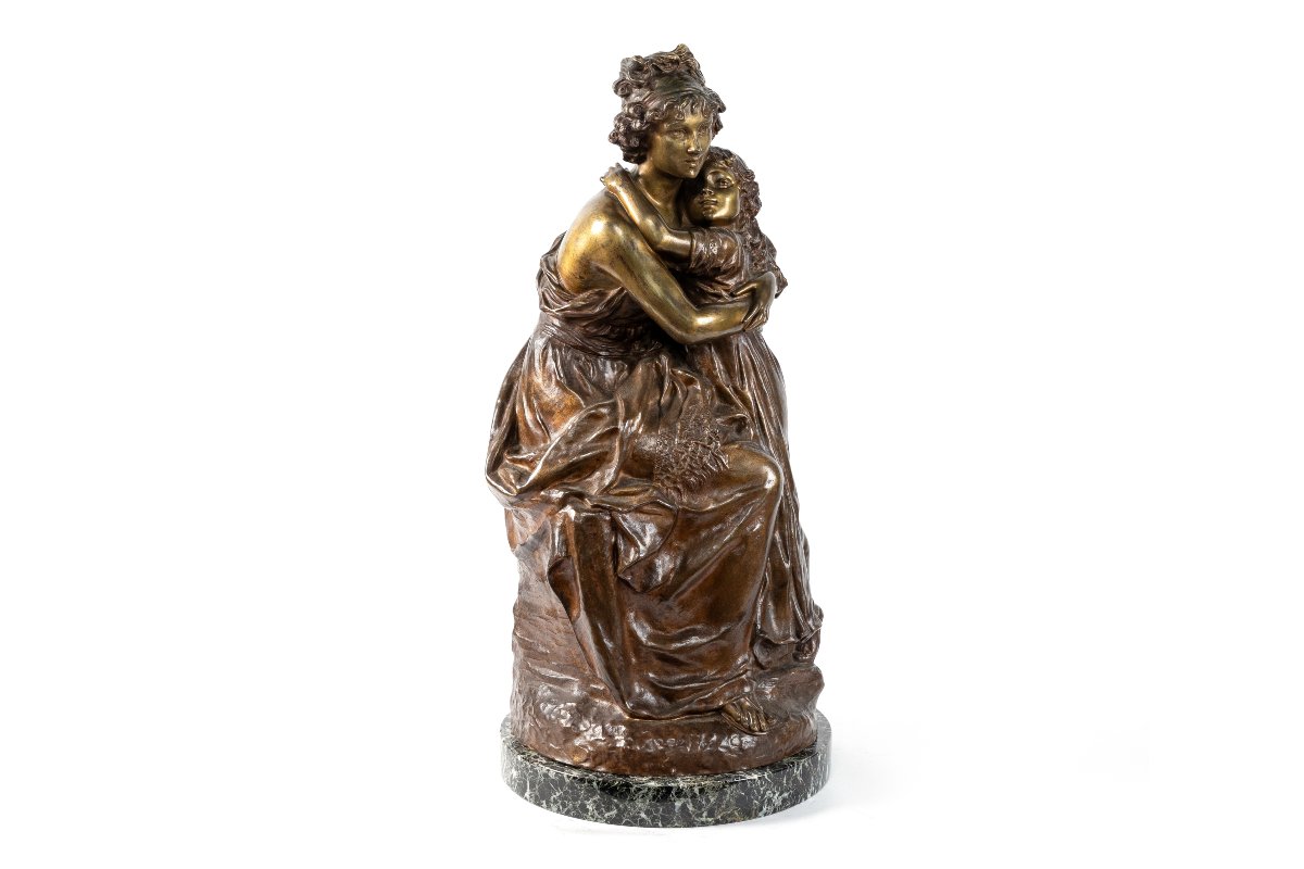sculpture en bronze "Madame Vigée-Lebrun et sa fille Jeanne-Lucie-Louise ", vers 1900-photo-4