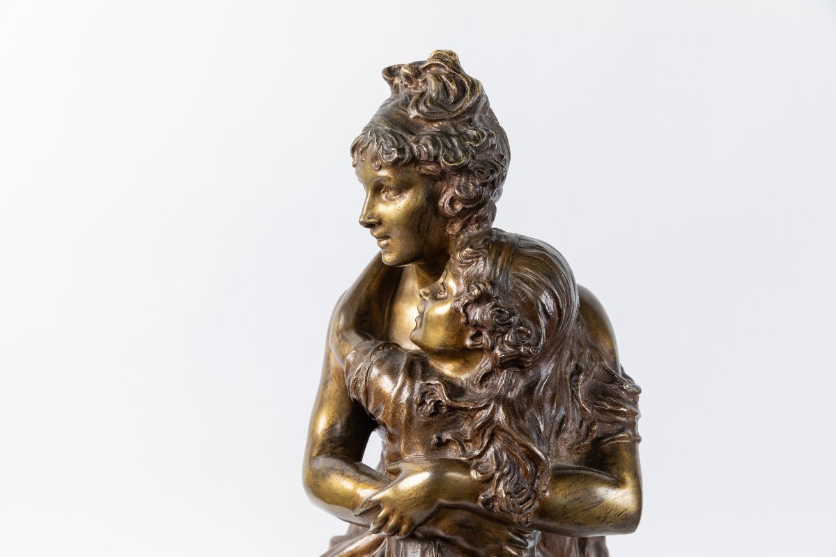 sculpture en bronze "Madame Vigée-Lebrun et sa fille Jeanne-Lucie-Louise ", vers 1900-photo-5