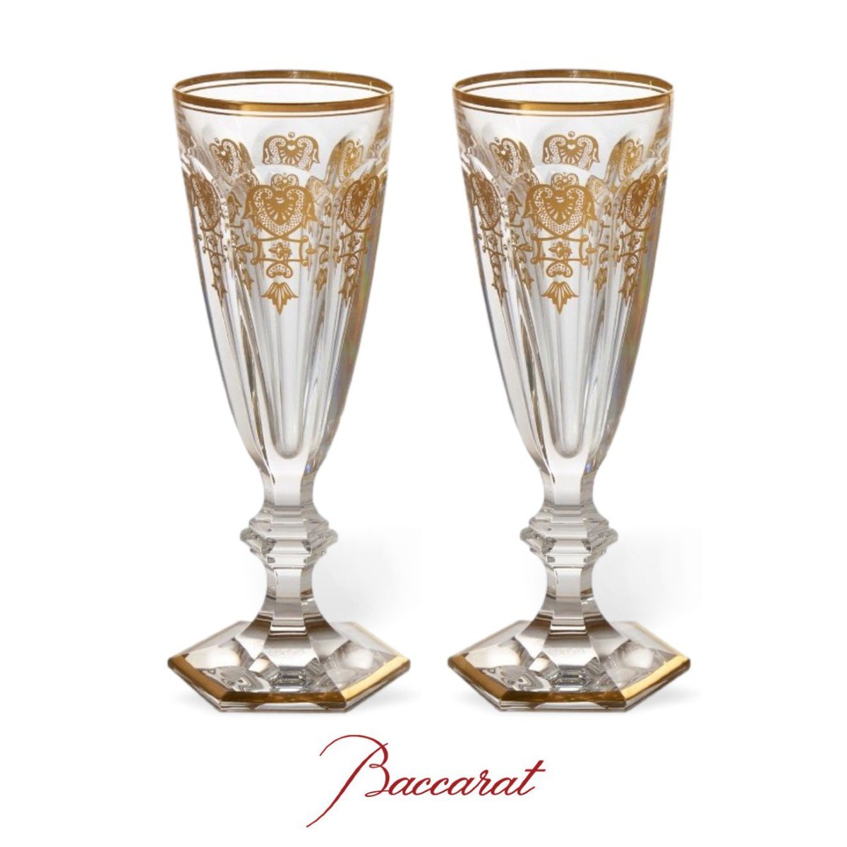 Baccarat «Harcourt Empire», France, 4 flûtes à champagne-photo-3