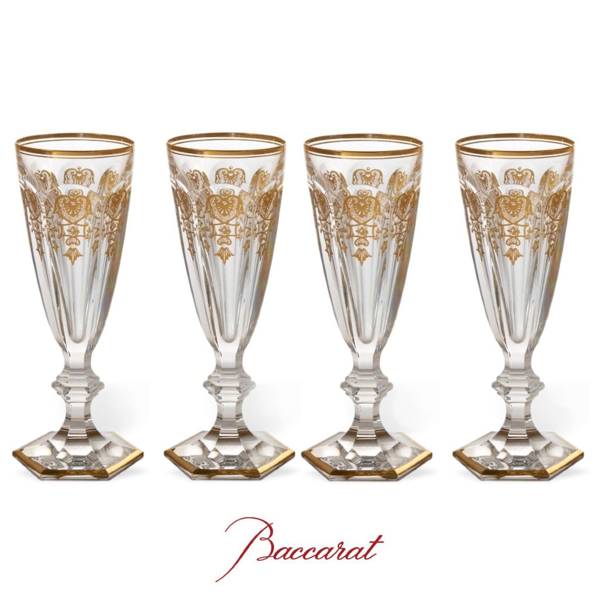 Baccarat «Harcourt Empire», France, 4 flûtes à champagne