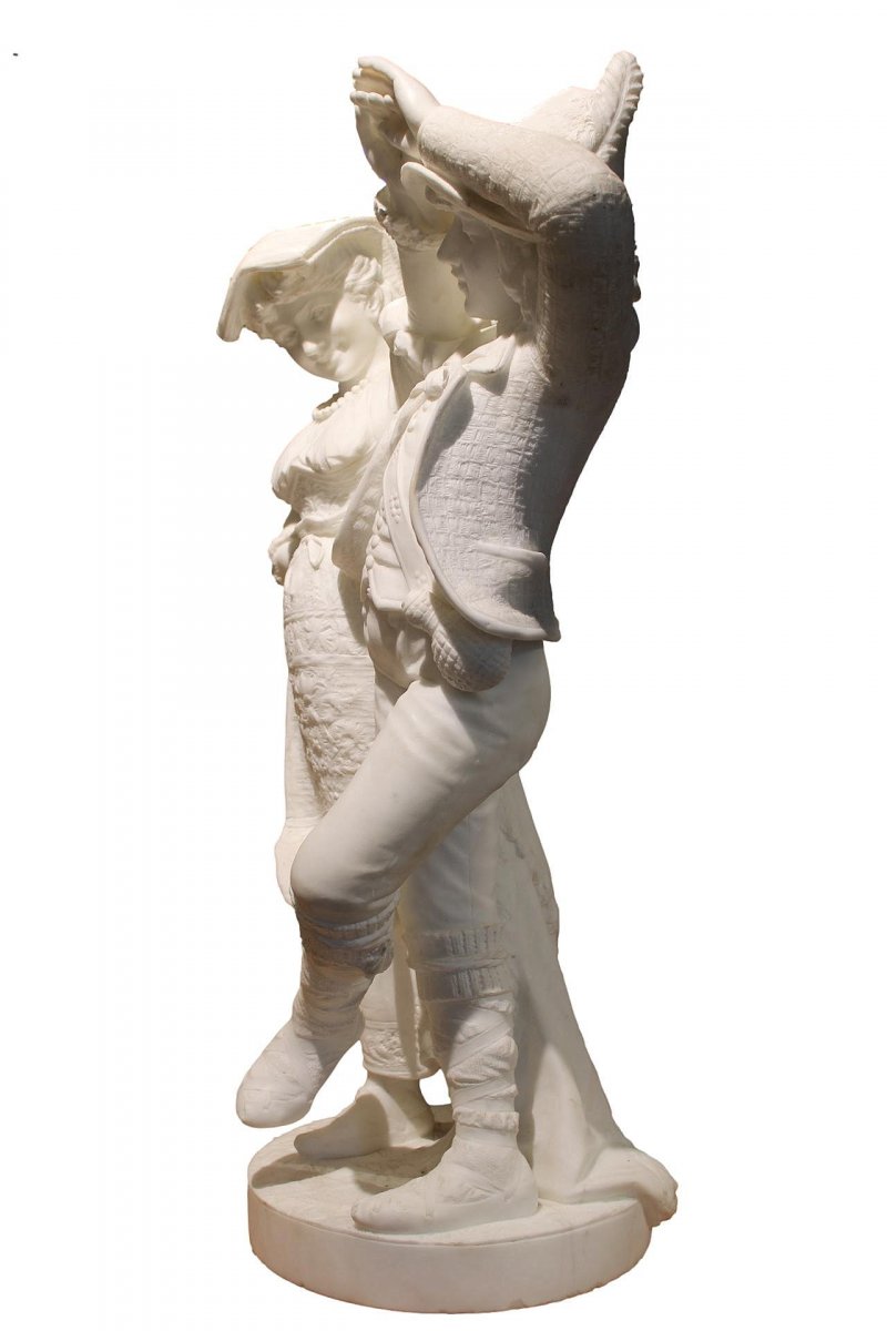 Sculpture XIXeme En Marbre Blanc De Carrare "La Danse" Signe L. Gregoire-photo-2