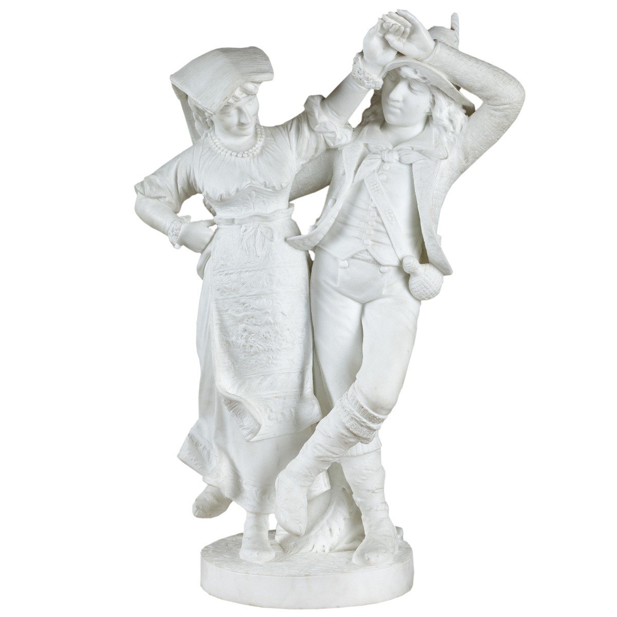 Sculpture XIXeme En Marbre Blanc De Carrare "La Danse" Signe L. Gregoire-photo-3
