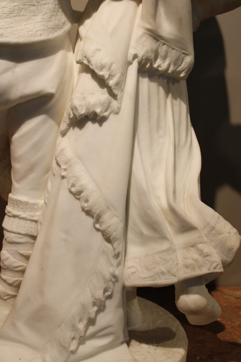 19th Century Sculpture In White Carrara Marble "the Dance" Signed L. Gregoire-photo-4