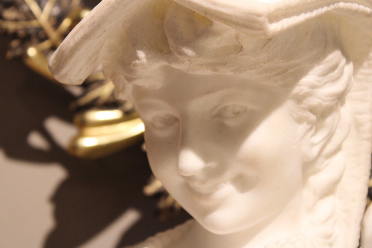 19th Century Sculpture In White Carrara Marble "the Dance" Signed L. Gregoire-photo-1