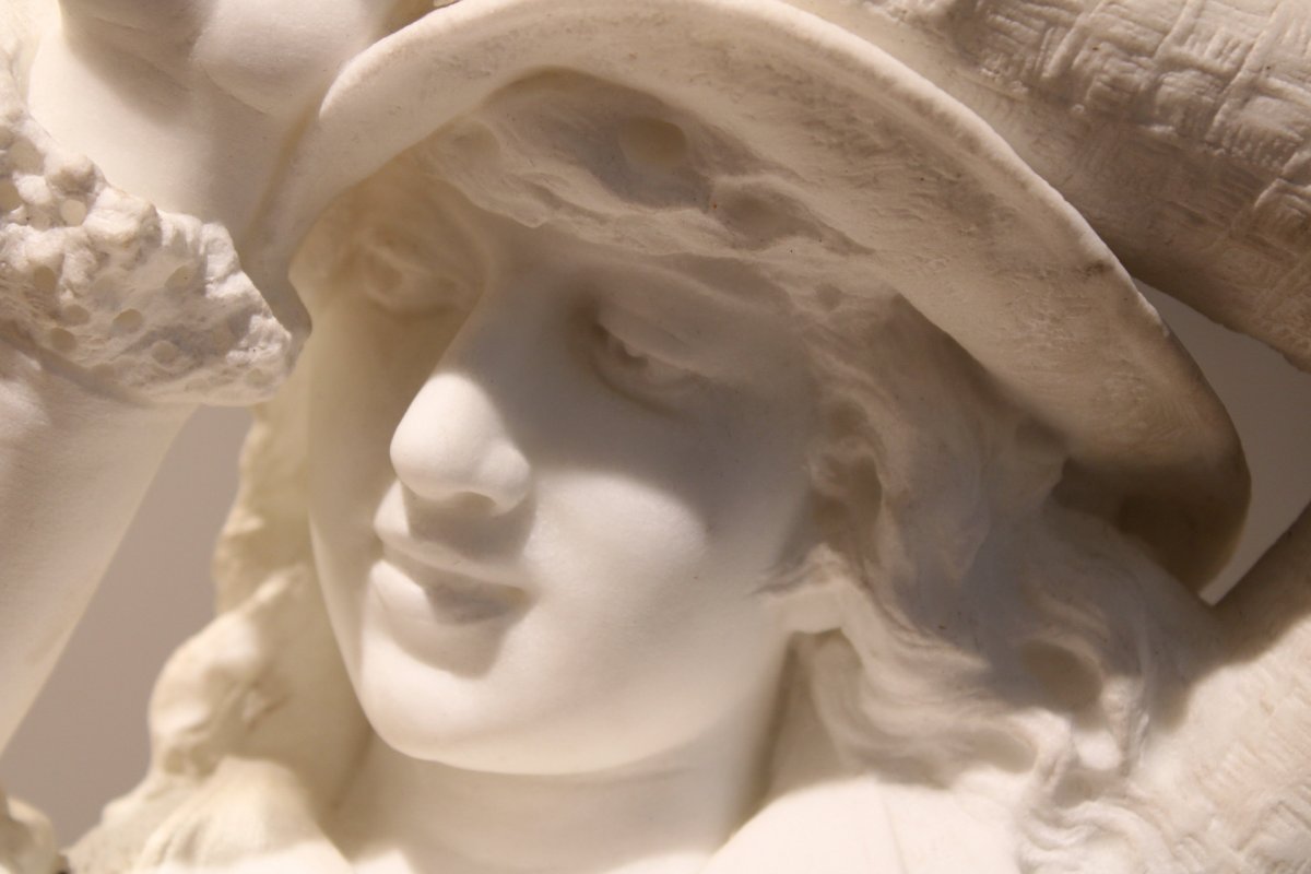 19th Century Sculpture In White Carrara Marble "the Dance" Signed L. Gregoire-photo-8