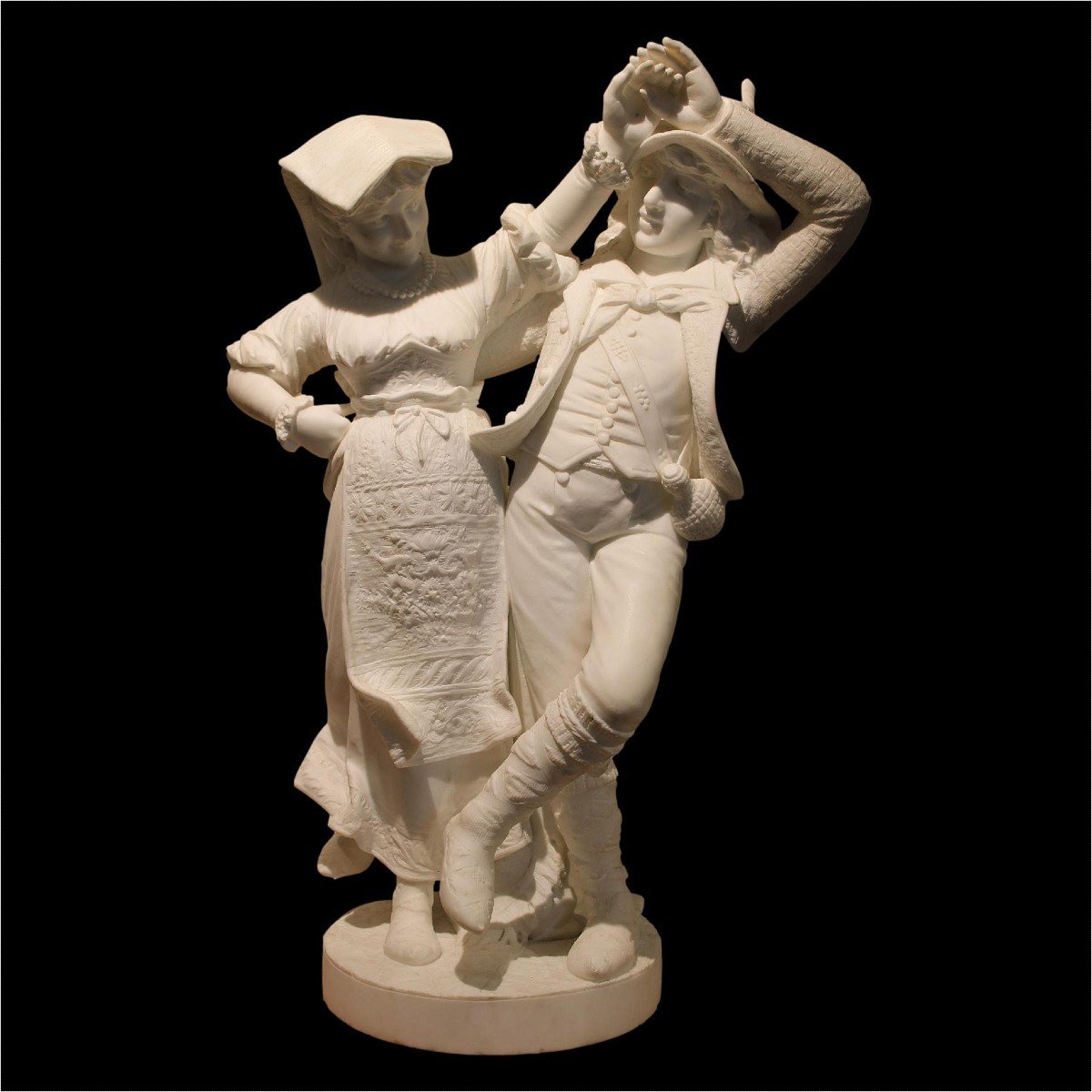 Sculpture XIXeme En Marbre Blanc De Carrare "La Danse" Signe L. Gregoire