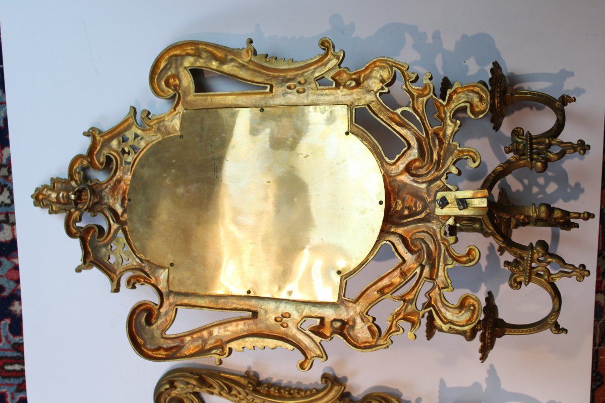 Pair Of Mirrors In Gilded Bronze With 3-light Candlesticks From Napoleon III Period-photo-1