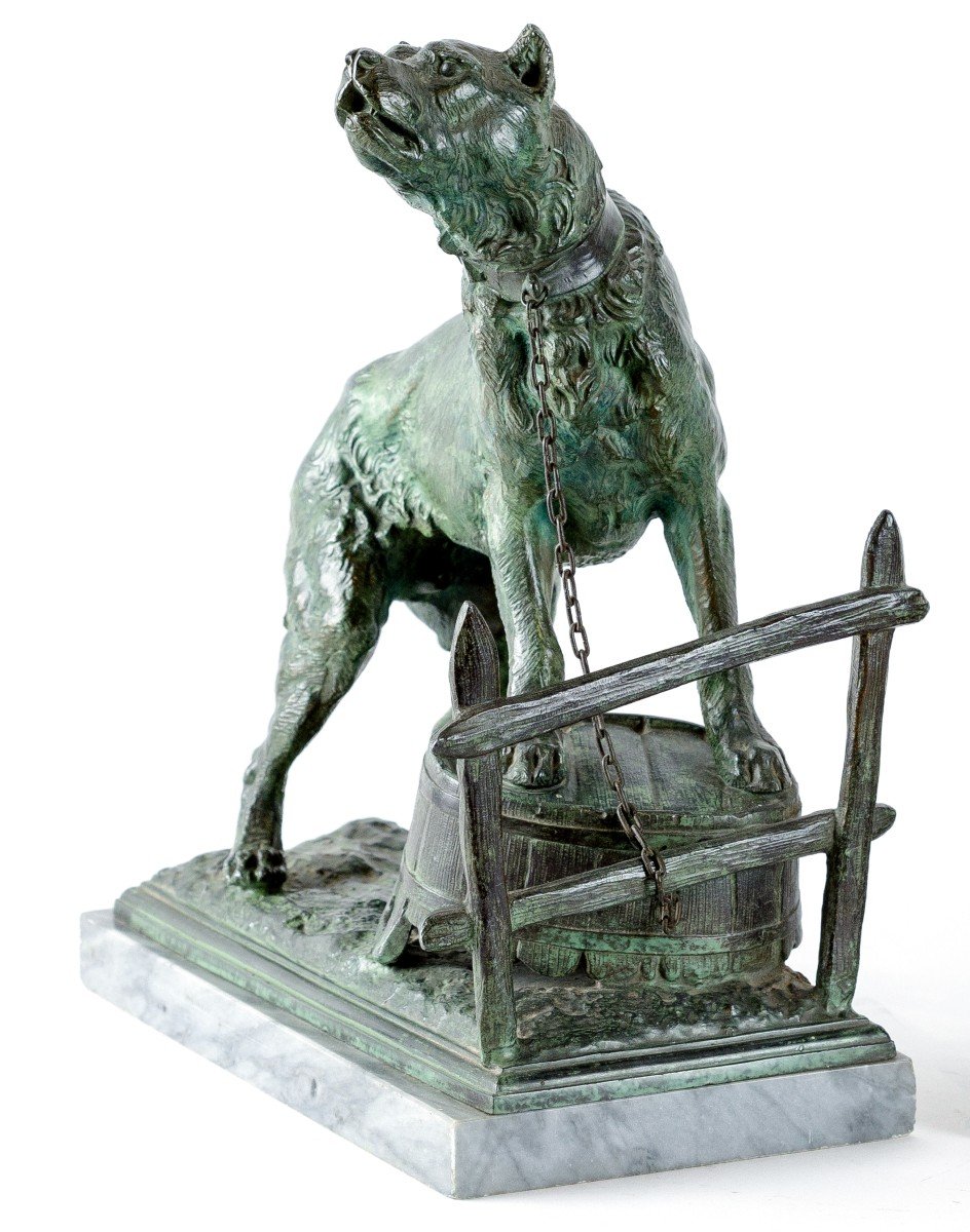 Paire De Sculptures Des Chiens Porte-livres En Regule Patine Vert Fin 19eme-photo-3