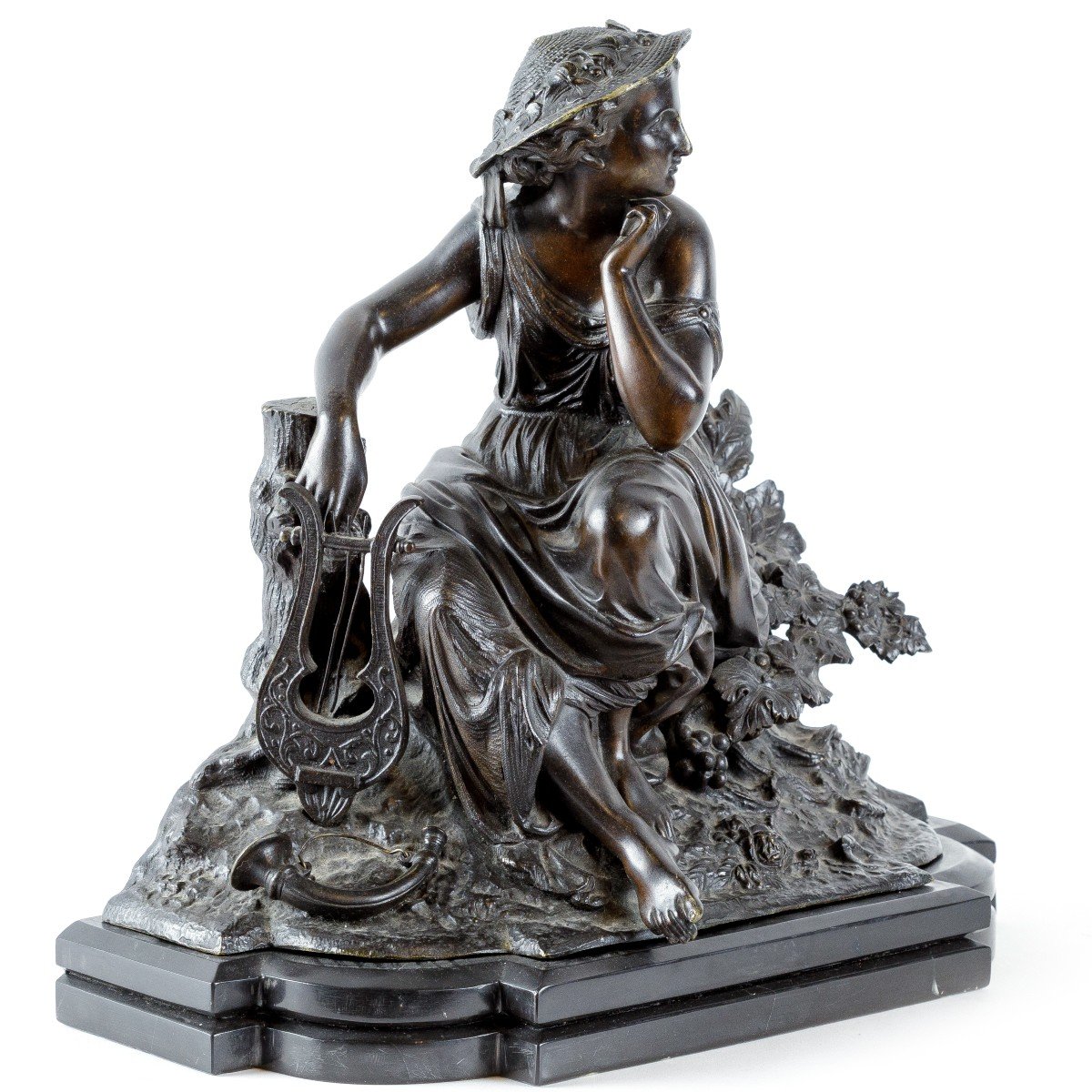 Bronze Sculpture Of A Young Woman Musician 19th Century-photo-2