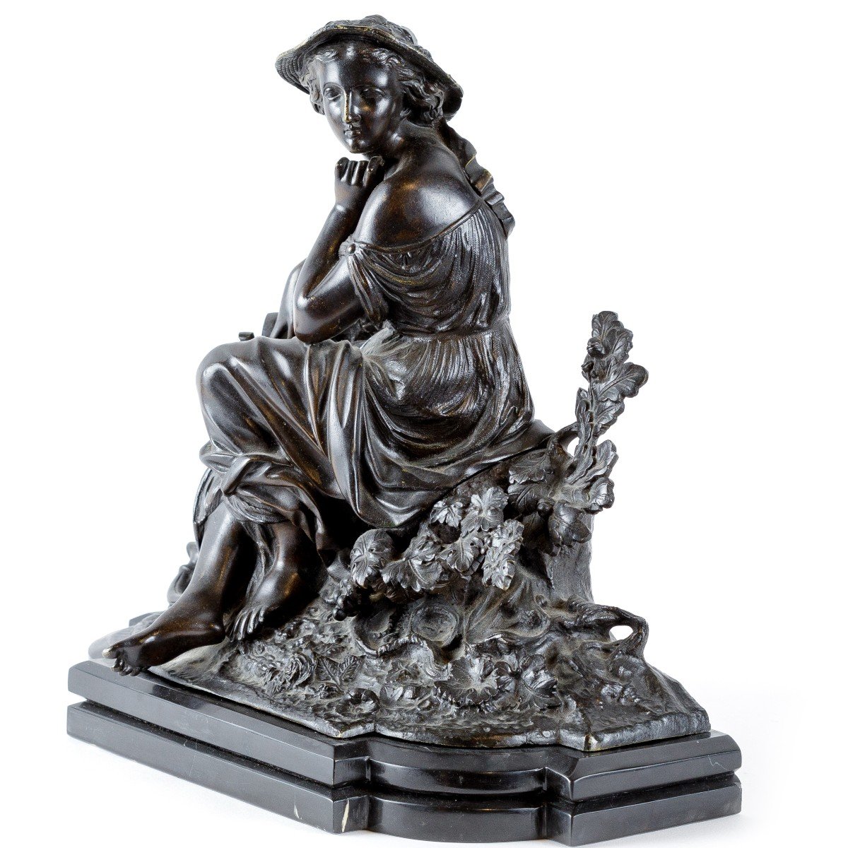 Sculpture En Bronze d'Une Jeune Femme Musicienne 19eme-photo-3