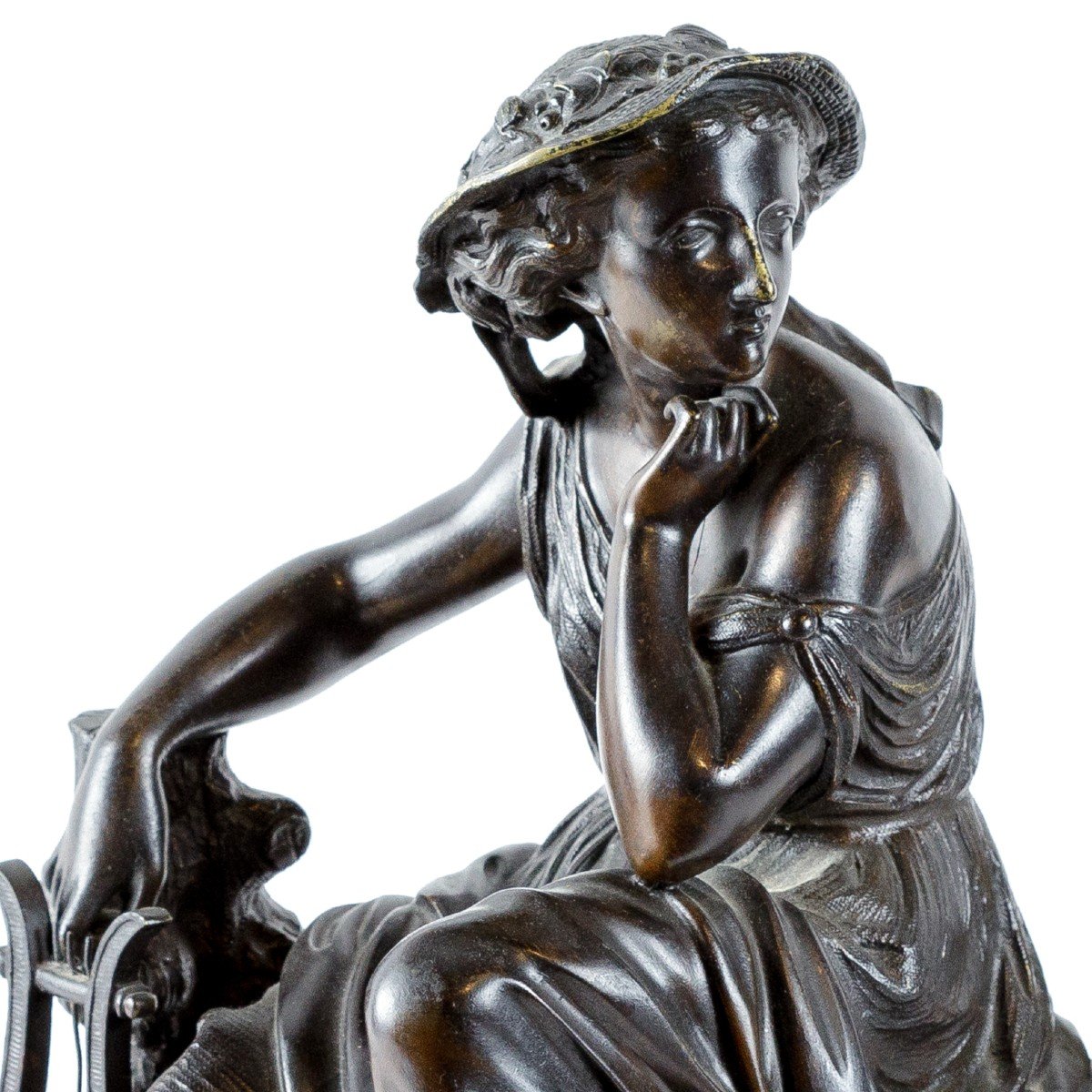 Sculpture En Bronze d'Une Jeune Femme Musicienne 19eme-photo-1
