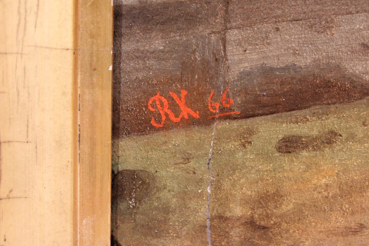 Paire De Tableaux Huile Sur Bois 19eme Date 1866, Belgique -photo-5