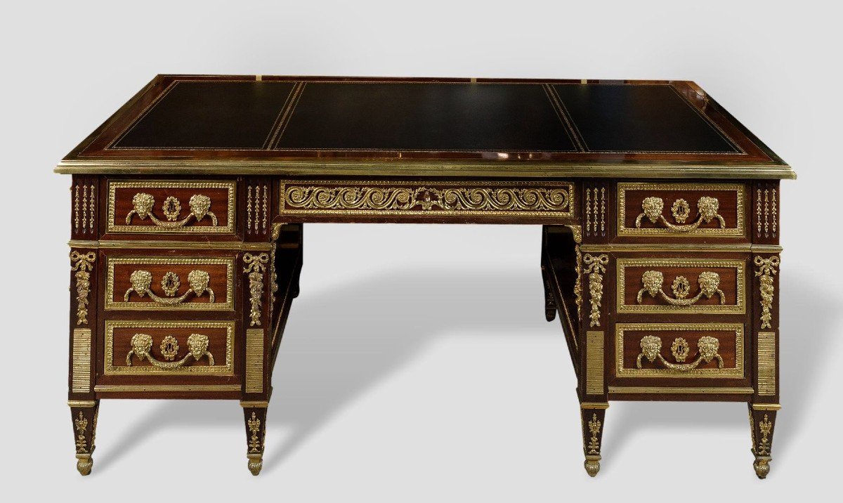 Louis XVI Style Gilt Bronze Mounted Mahogany Pedestal Desk-photo-2