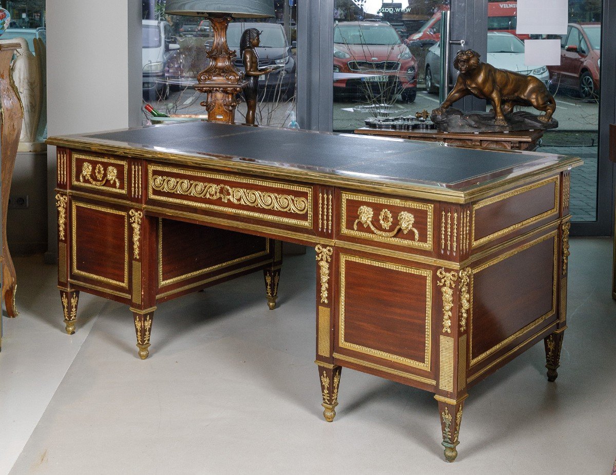 Louis XVI Style Gilt Bronze Mounted Mahogany Pedestal Desk-photo-8