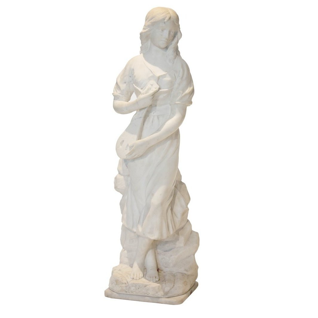 Marble Sculpture Of A Woman With Mandoline, 19th Century, Signed E. Giros-photo-2