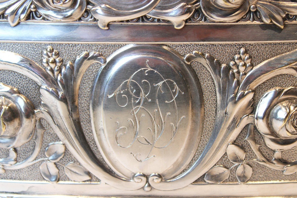 Silverplated Bronze Jardiniere With Cut Crystal On Mirror Tray, 19th Century, France-photo-8