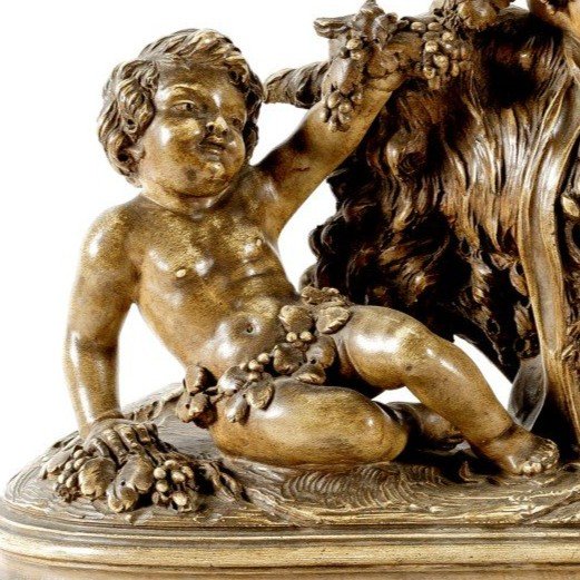 sculpture en terre cuite "enfants jouant avec une chèvre" debut du 20eme-photo-5