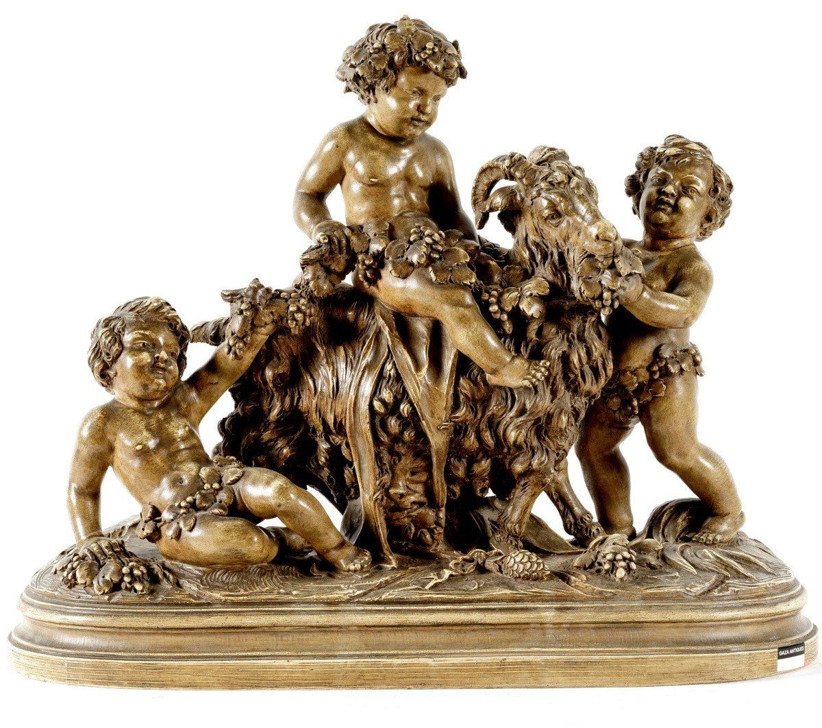 sculpture en terre cuite "enfants jouant avec une chèvre" debut du 20eme
