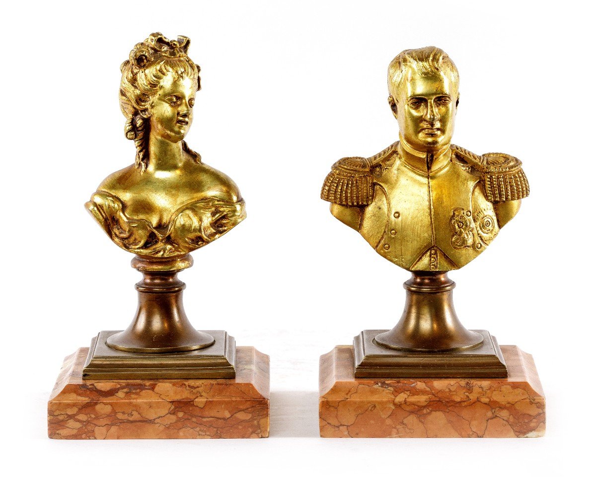 Paire De Sculptures En Bronze Dore 19eme l'Empereur Napoleon Et Josephine