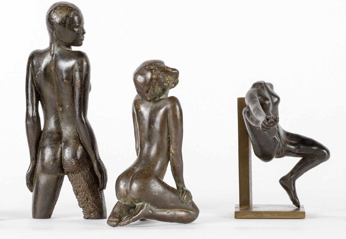 Set Of 5 Erotic Bronze Sculptures Signed Jesvart 20th-photo-6