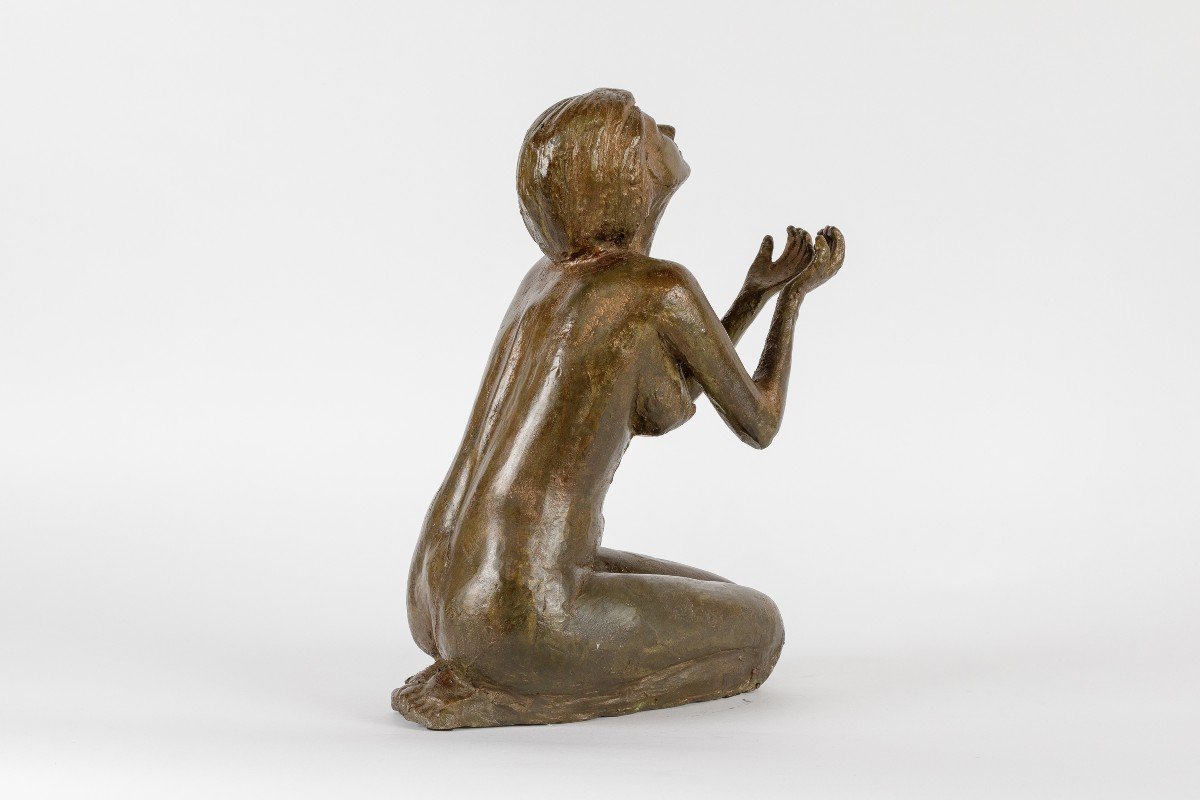 Sculpture d'Une Femme Nue En Bronze 20eme -photo-4