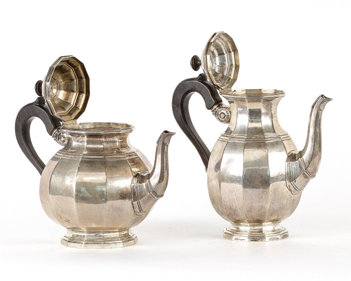 Coffee Pot And Teapot In Sterling Silver '800 Late 19 Century-photo-2