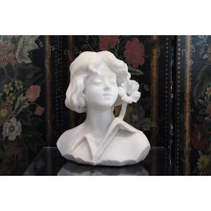 Alabaster Sculpture Of A Girl With A Flower, 19th Century